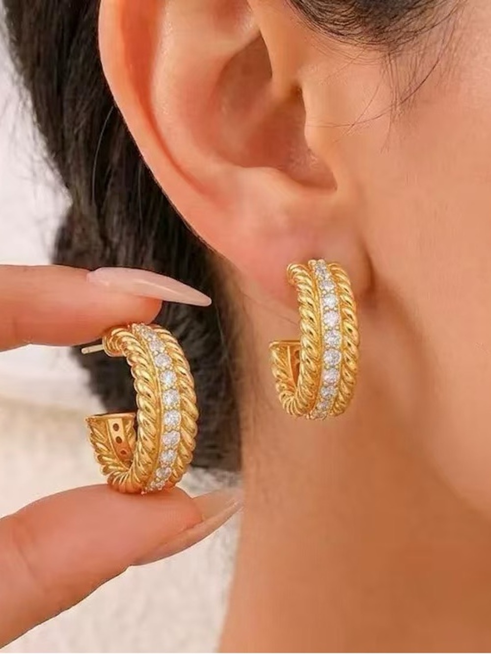 Gold Rope-Trim Crystal Hoop Earrings for Women